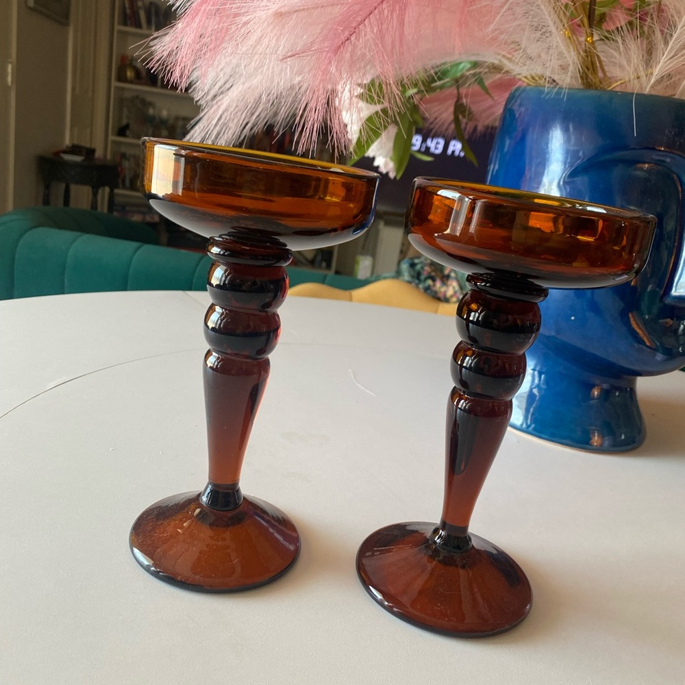 Amber Glass Vintage Candle Holders Fall Decor
